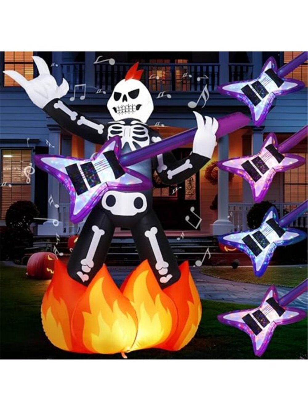 JOYIN 6ft Halloween Inflatable Skeleton Plays Guitar, Spooky Inflatable